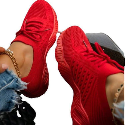 Rote Sportschuhe Damen, atmungsaktiv, modisch, bequem, Freizeit, Sneaker, Schnürung.