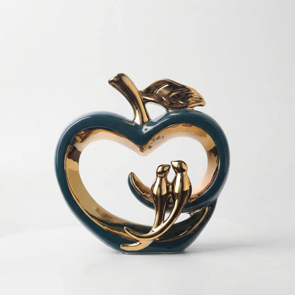 Holle Keramische Appelsculptuur Met Gouden Accenten - Ceramolux