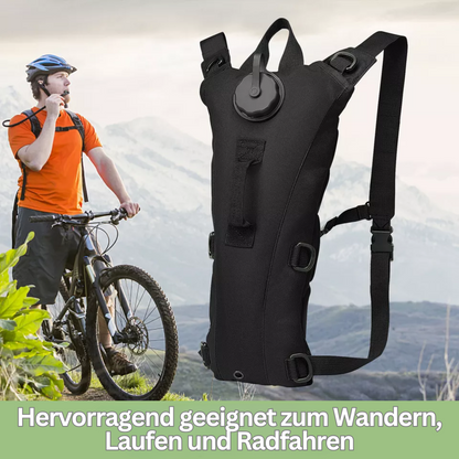 Schwarzer Hydration Rucksack für Outdoor-Aktivitäten, ideal zum Wandern, Laufen, Radfahren.