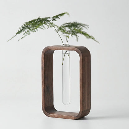 Hydrocultuurvaas Met Houten Frame En Glazen Buis - Floravito