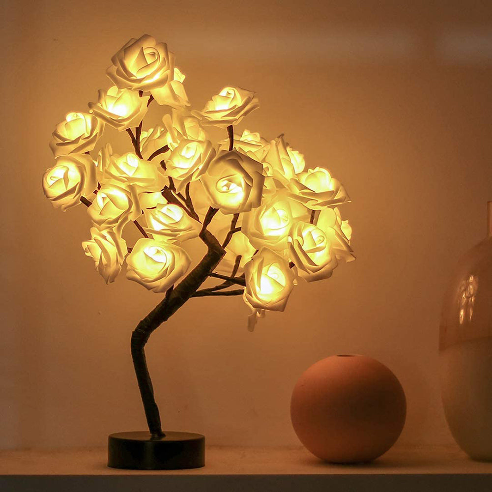 LED-Lampe in Rosenform, warmweiß, dekorativ, Tischleuchte, Wohnzimmer, romantische Beleuchtung