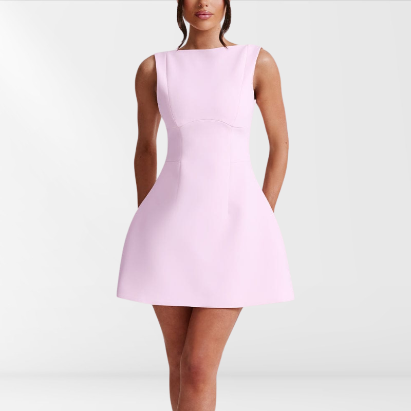 Ärmelloses rosa Mini-Sommerkleid mit Neckholder – Naomi
