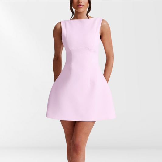 Ärmelloses rosa Mini-Sommerkleid mit Neckholder – Naomi