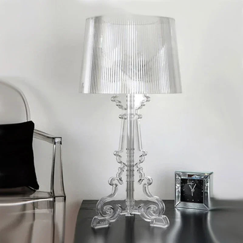 Moderne transparente Acryl-Tischlampe, Designer-Stil, ideal für Wohnzimmer oder Schlafzimmer.