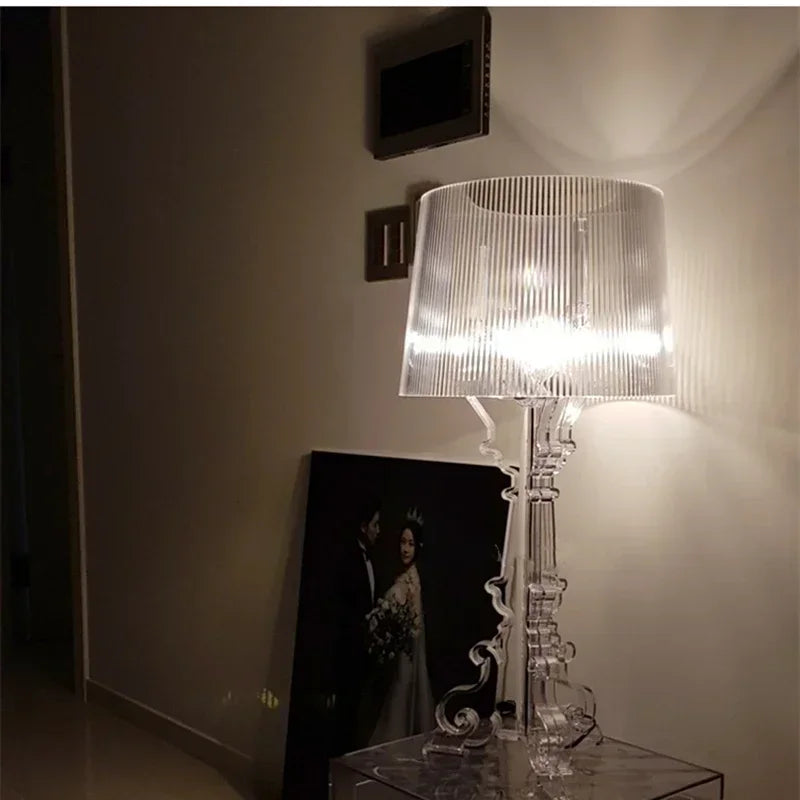 Klarer Acryl-Tischlampe, modernes Design, Wohnzimmer, Schlafzimmer, E27, stilvolle Beleuchtung