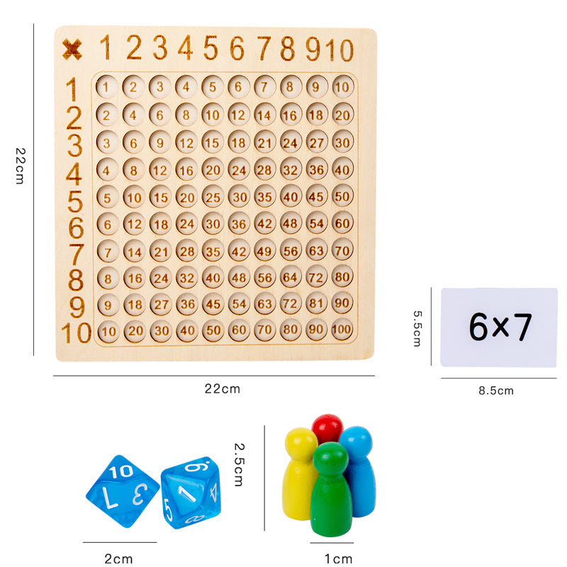 Holz-Multiplikationsbrettspiel, Montessori, Lernspielzeug, Mathematik, Kinder, bunt, 22x22cm