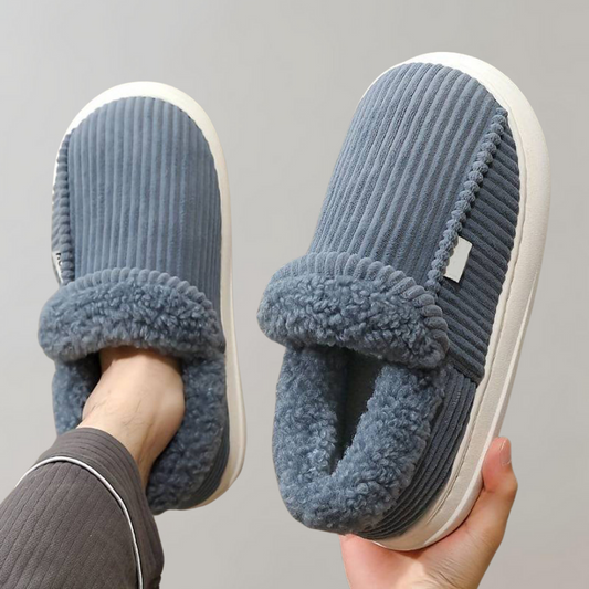 Blaue Damen-Hausschuhe, warm, gerippt, flauschig, gemütlich, Winterpantoffeln, rutschfest.