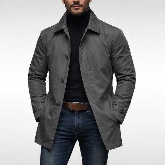 Men's Lightweight Trench Jacket with Pointed Collar and Button Front 1