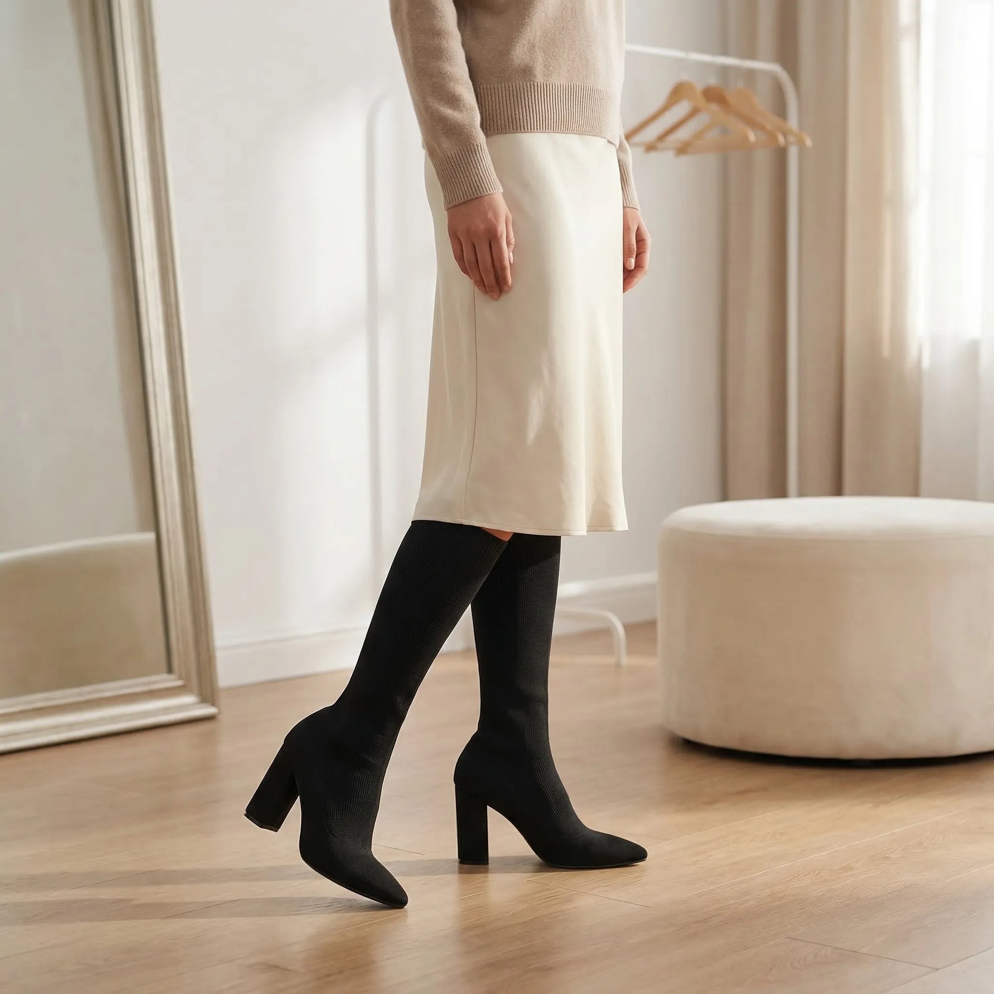 Knee-High Block Heel Stretch Boot - Camille