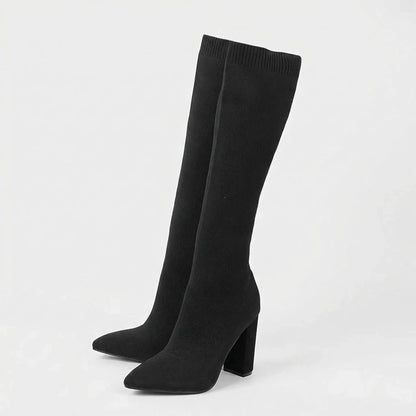 Knee-High Block Heel Stretch Boot - Camille
