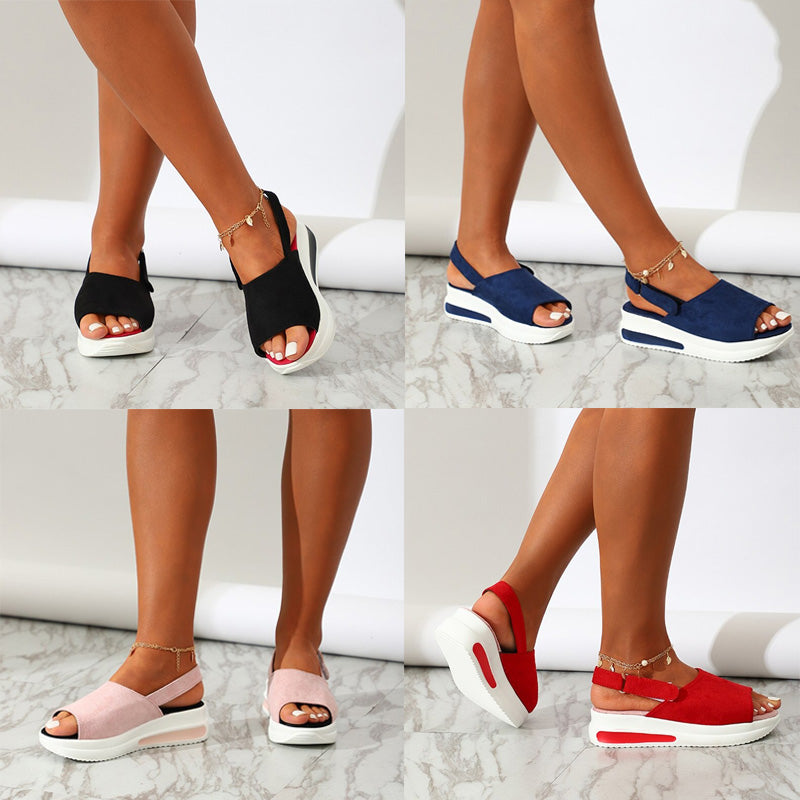 Damen Sandalen, gestrickt, schwarz, blau, rosa, rot, Plateau, Sommermode, bequem, elegant.