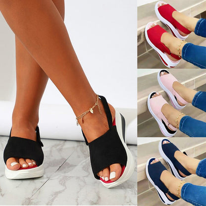 Schwarze Strick-Sandalen mit Keilabsatz, Damenmode, bequem, Sommer, verschiedene Farben.