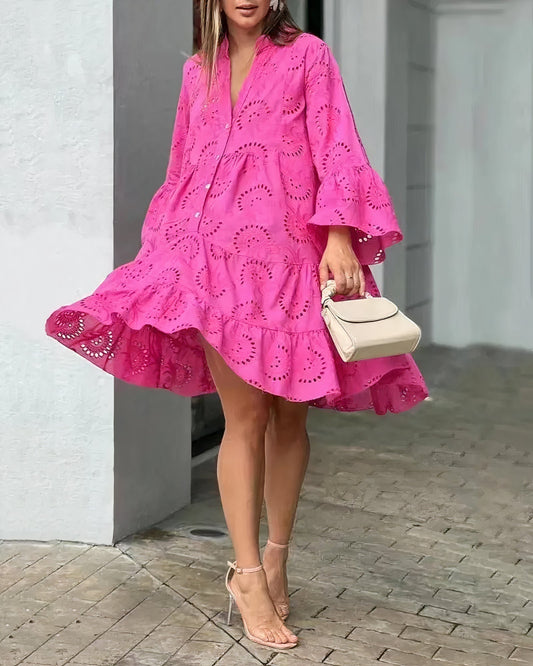 Bequemes Sommerkleid mit Kragen und V-Ausschnitt – Sarah