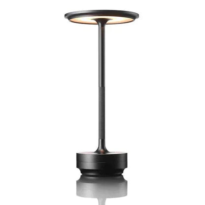 Schwarze LED-Tischlampe, modernes Design, Metall, energiesparend, ideal für Büro oder Wohnzimmer.