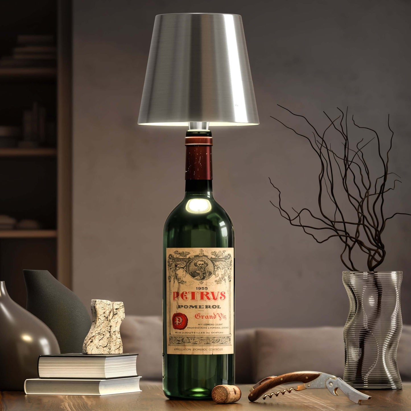 Weinflaschenlampe aus Silber, modernes Design, Wohnzimmerdekoration, stilvolle Beleuchtung