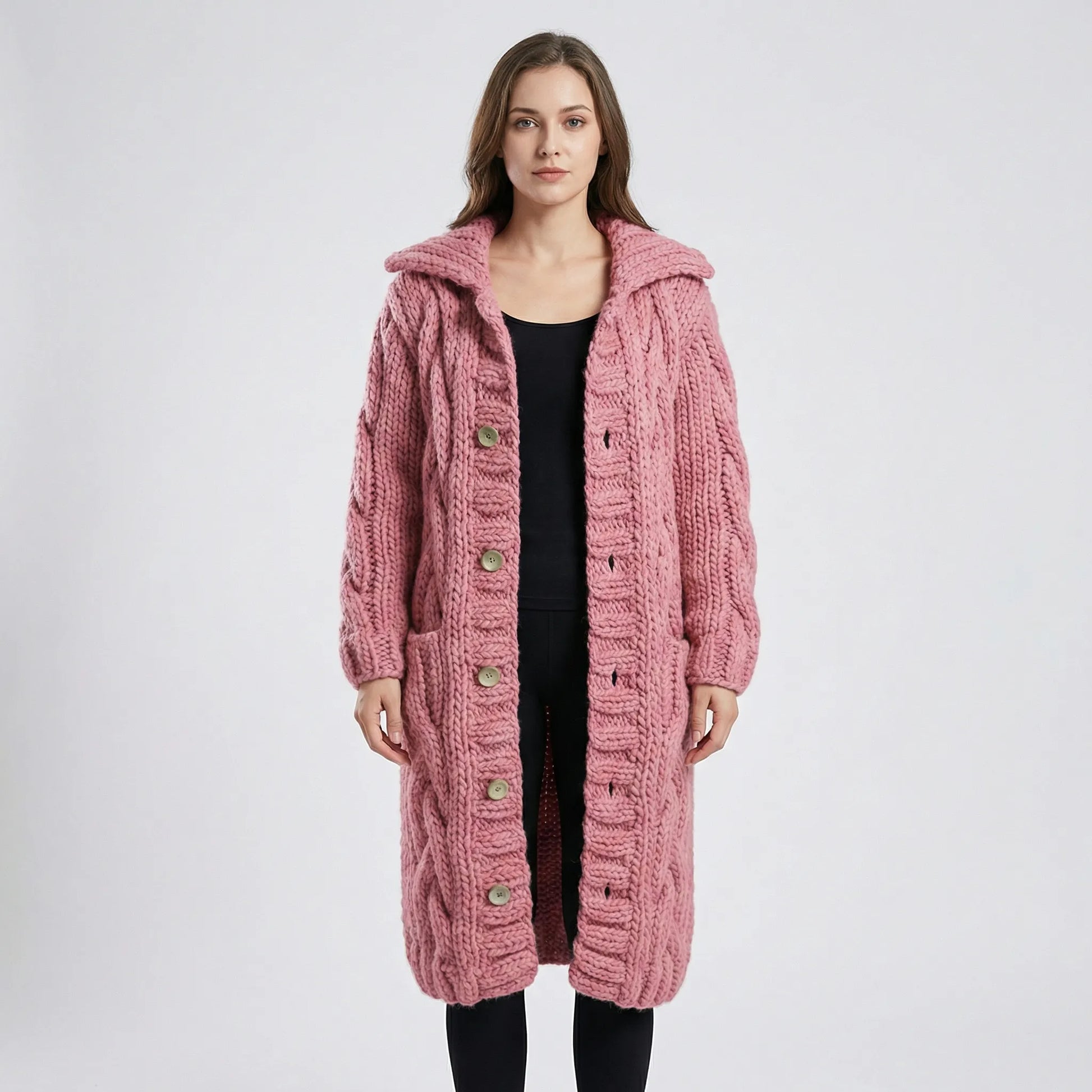 Lang Grof Gebreid Vest Met Kabelpatroon - Cathy