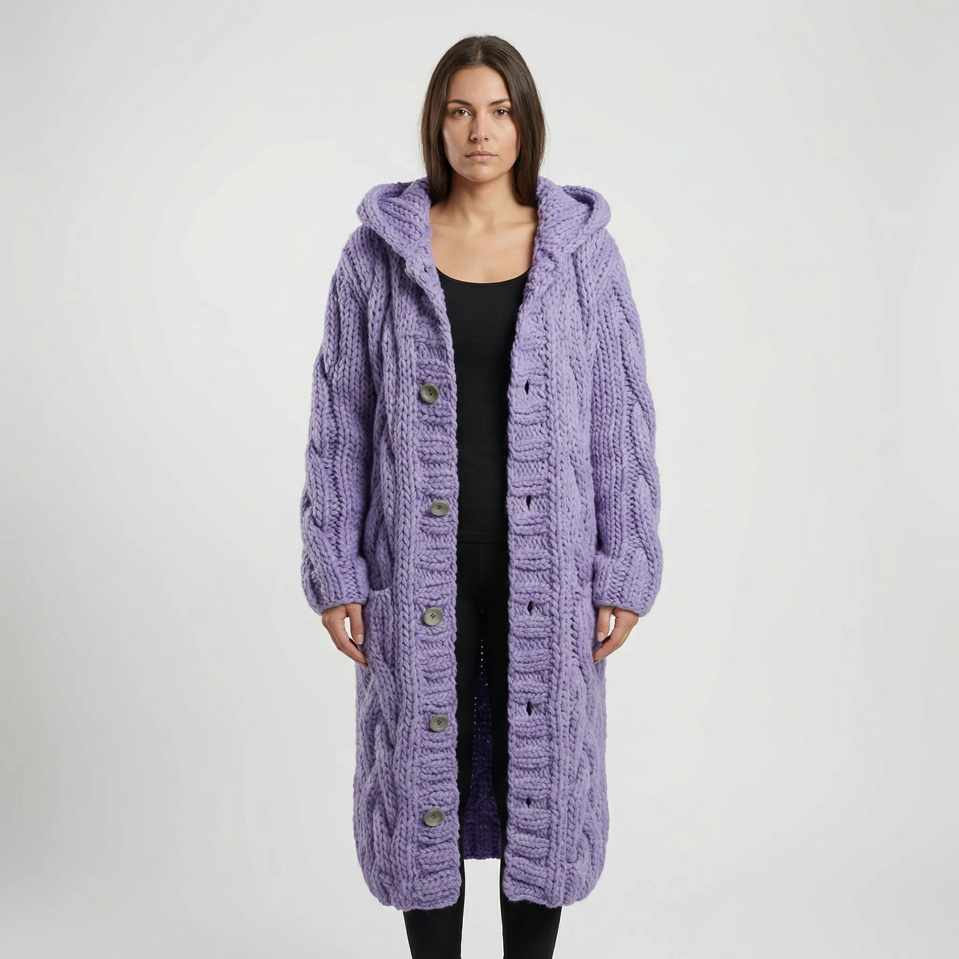Lang Grof Gebreid Vest Met Kabelpatroon - Cathy