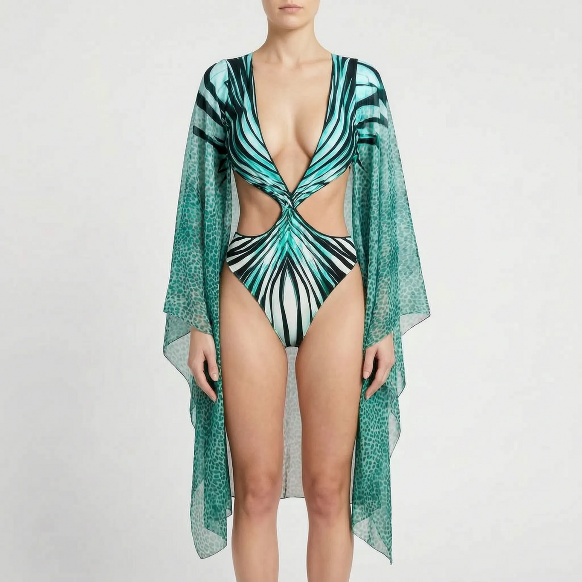 Langarm-Monokini Mit Cut-Outs - Tropina