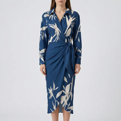 Langarm-Wickelkleid Mit Blattmuster - Mabel