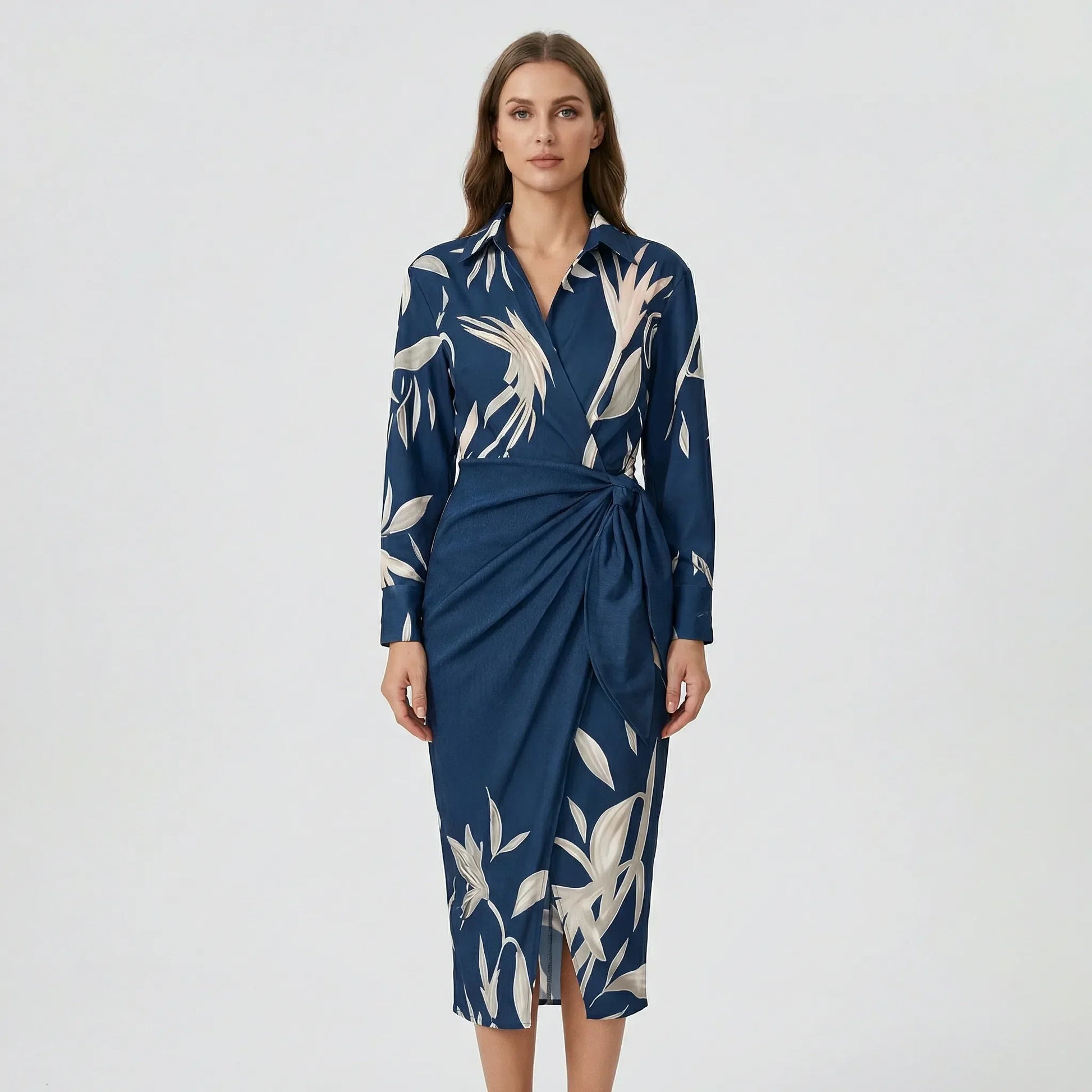 Langarm-Wickelkleid Mit Blattmuster - Mabel
