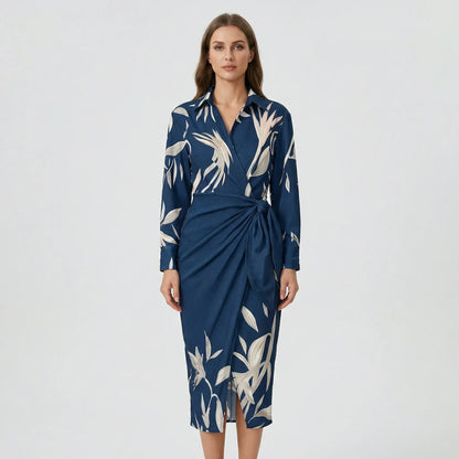 Langarm-Wickelkleid Mit Blattmuster - Mabel