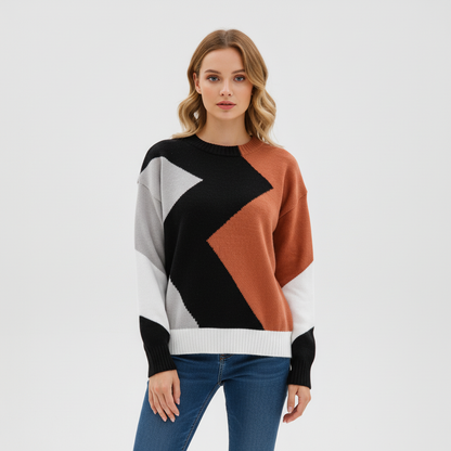 Patchwork Design Damen Pullover - Miriam
