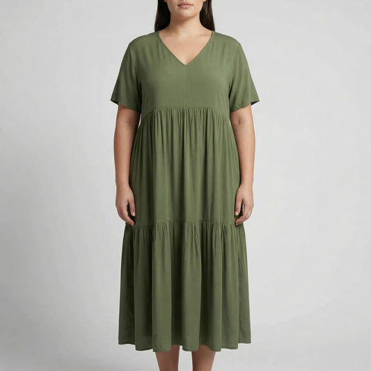 Langes Damenkleid Mit V-Ausschnitt Und Weitem Schnitt - Blanca