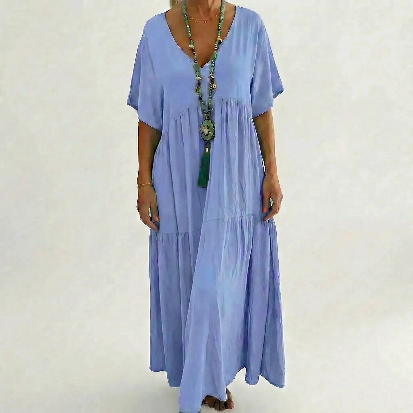 Langes Damenkleid Mit V-Ausschnitt Und Weitem Schnitt - Blanca