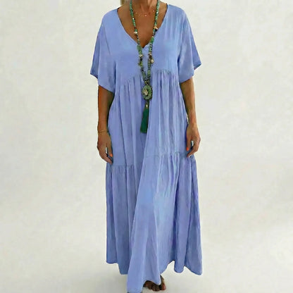 Langes Damenkleid Mit V-Ausschnitt Und Weitem Schnitt - Blanca