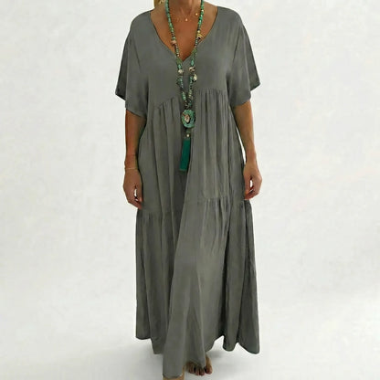 Langes Damenkleid Mit V-Ausschnitt Und Weitem Schnitt - Blanca