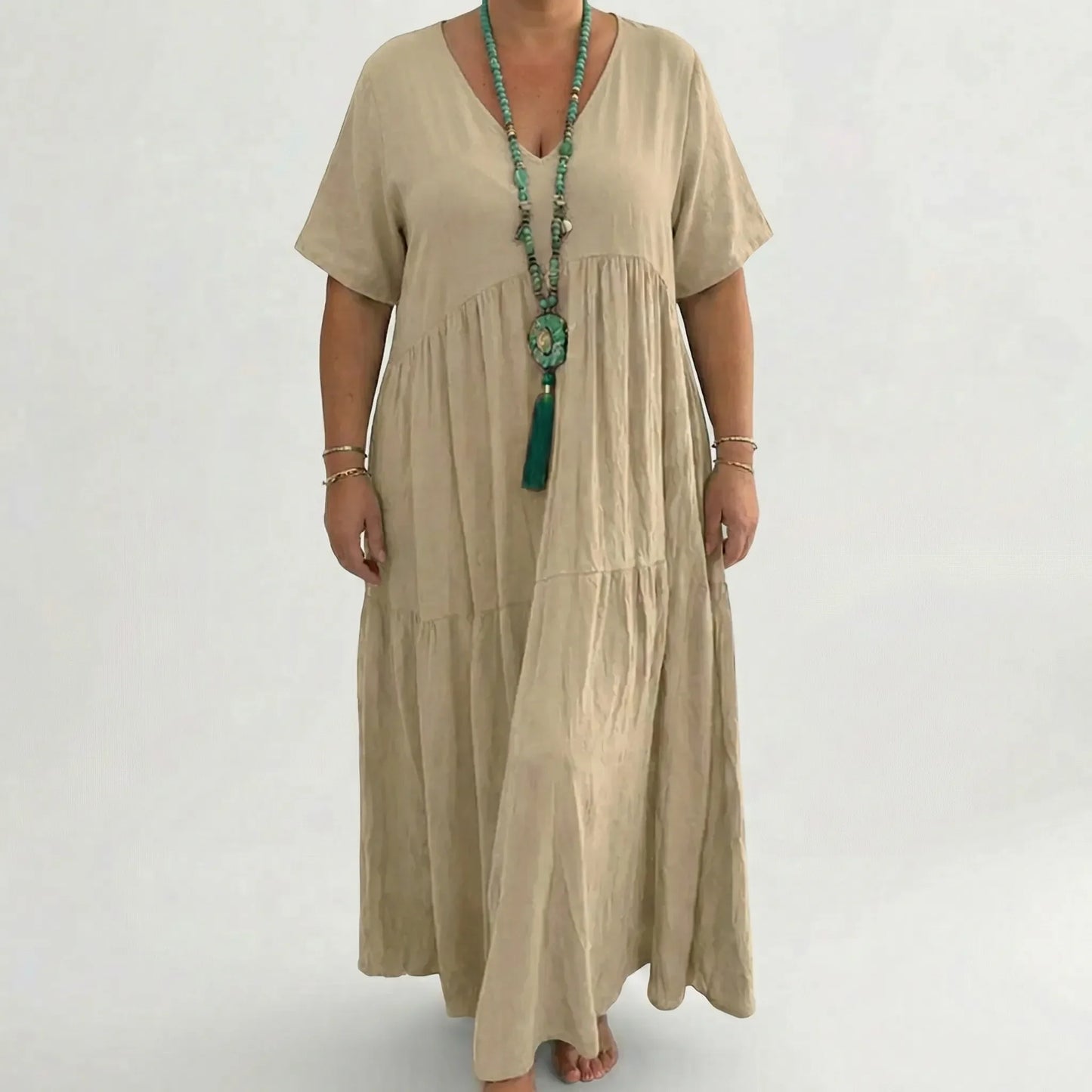 Langes Damenkleid Mit V-Ausschnitt Und Weitem Schnitt - Blanca