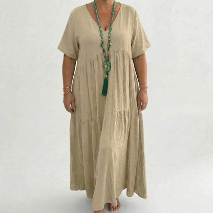 Langes Damenkleid Mit V-Ausschnitt Und Weitem Schnitt - Blanca