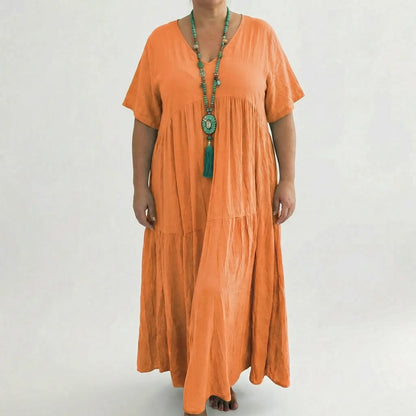 Langes Damenkleid Mit V-Ausschnitt Und Weitem Schnitt - Blanca