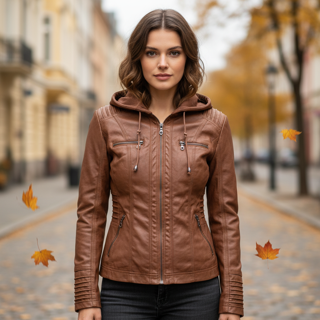 Lederjacke Mit Kapuze -  Elke