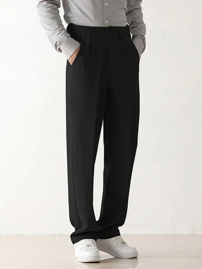 Schwarze Herren-Casual-Hose, Polyester, gerade Passform, ideal für Frühling und Herbst.