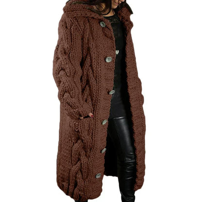 Long Chunky-Knit Cardigan With Cable Pattern - Rosemarie