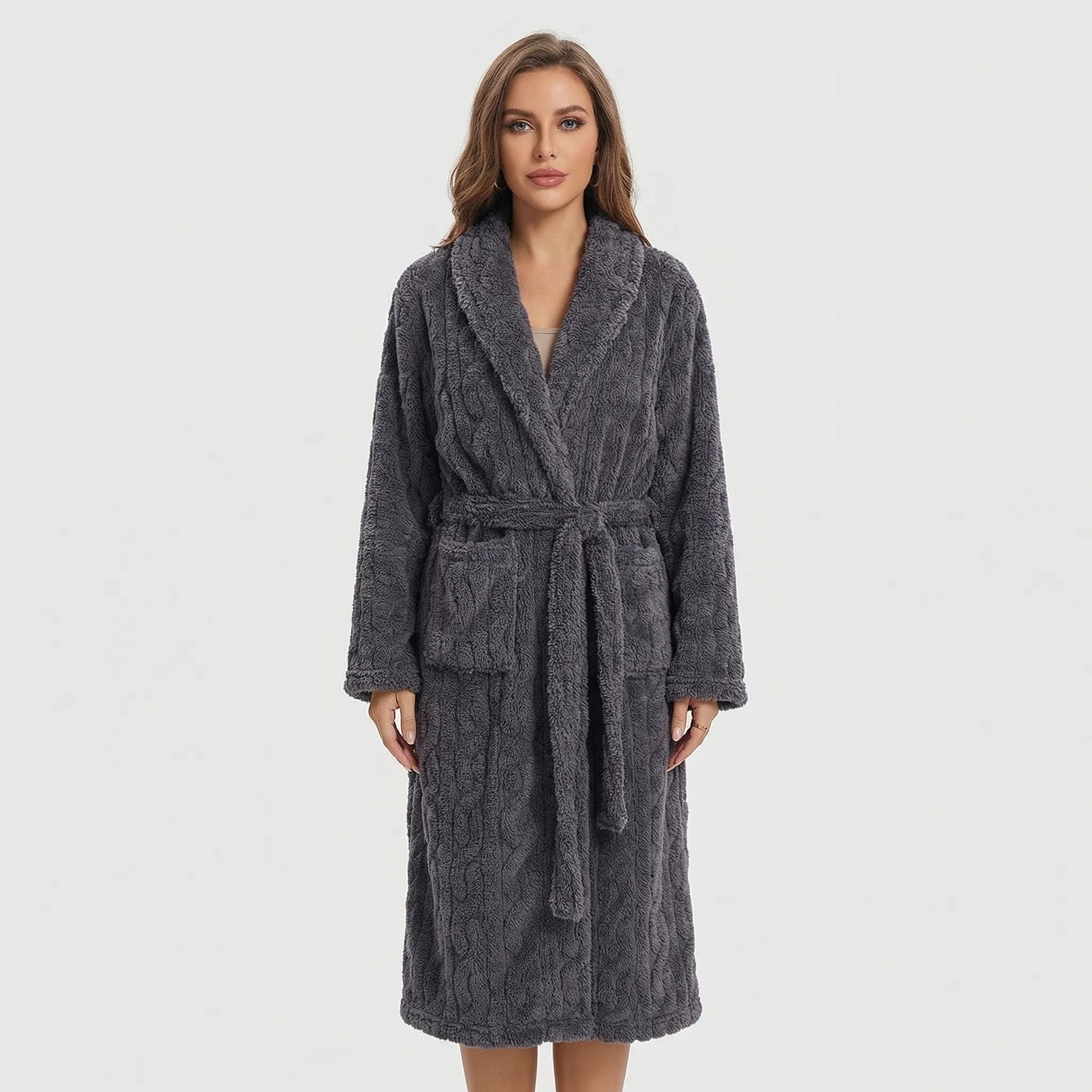 Long Hooded Dressing Gown With Belt - Brittany