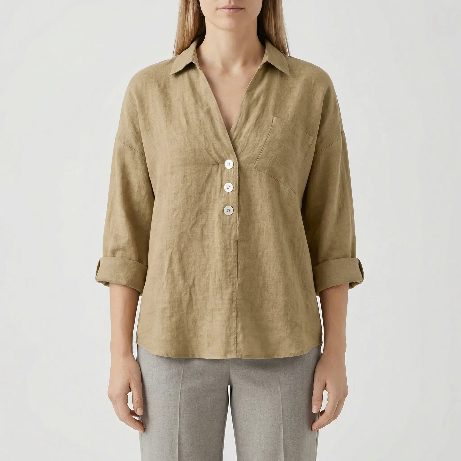 Losse Blouse Met Lange Mouwen En V-Hals - Vicky