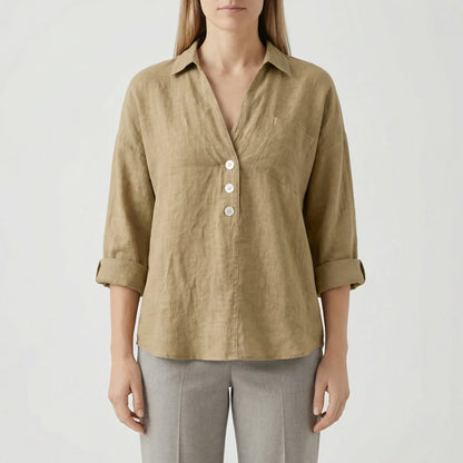 Losse Blouse Met Lange Mouwen En V-Hals - Vicky