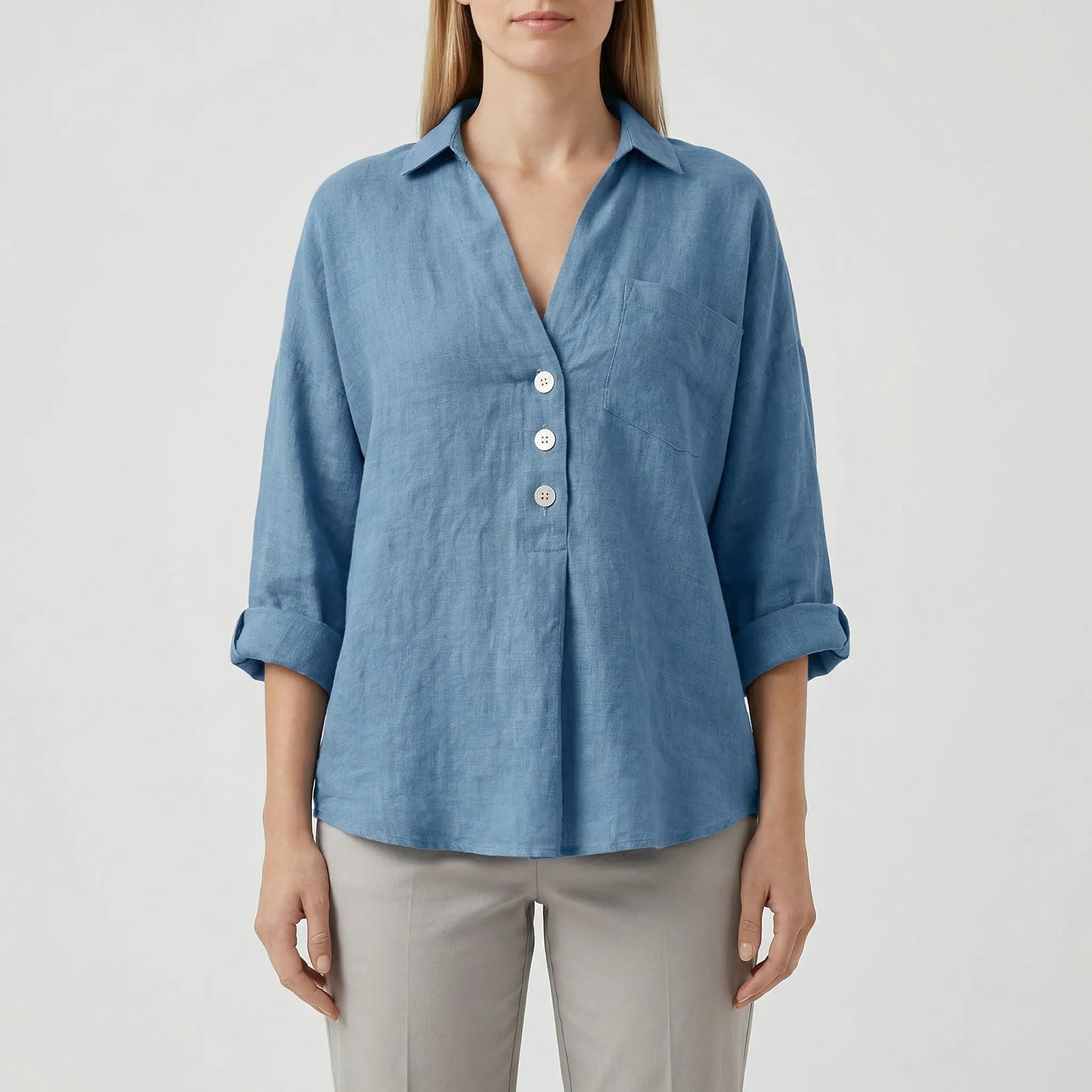 Losse Blouse Met Lange Mouwen En V-Hals - Vicky