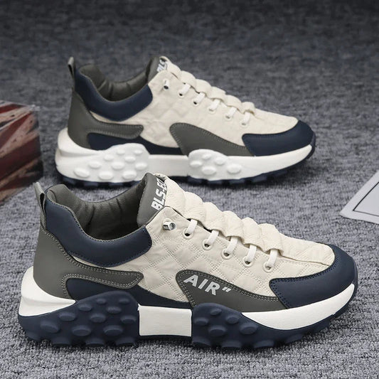 Herren Sportschuhe, atmungsaktiv, Luftkissen, beige und grau, rutschfeste Sohle.