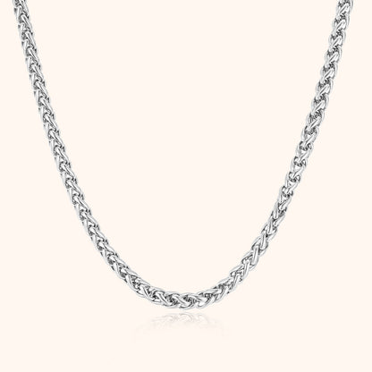 Silberne Halskette aus Edelstahl, geflochtenes Design, eleganter Schmuck für Damen und Herren.