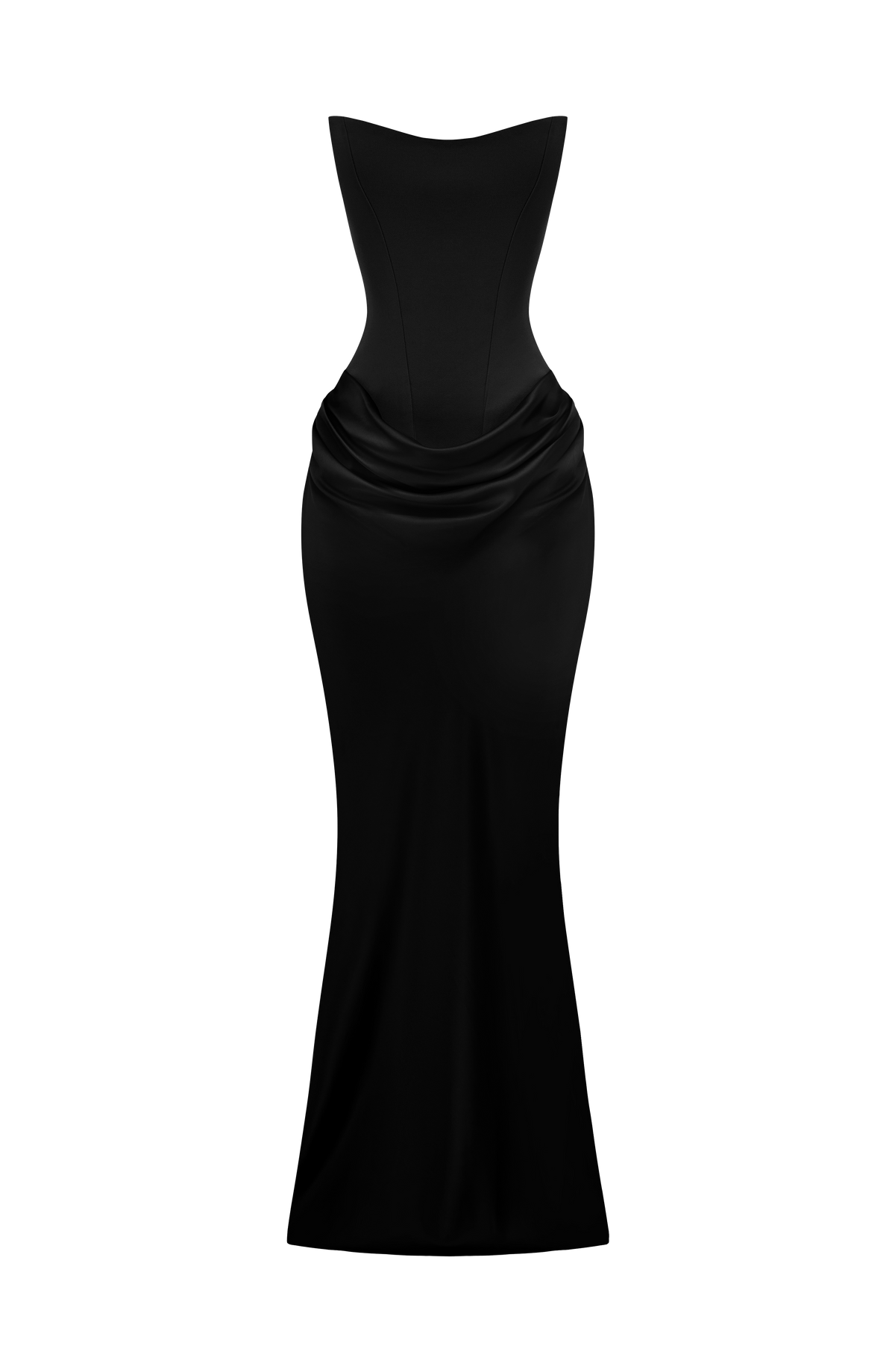 Schwarzes Kleid, Frontansicht, ohne Model freigestellt auf weißem Hintergrund 28