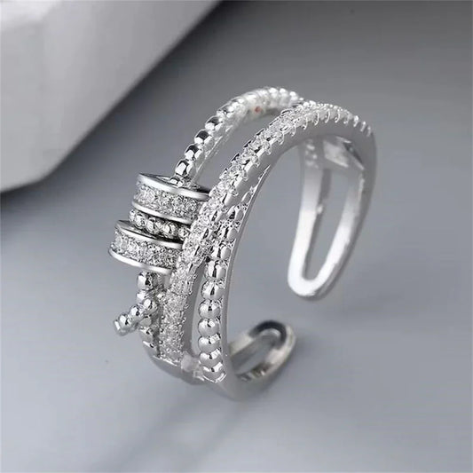 Silberner Damenring mit Zirkonia, verstellbar, elegantes Design, Schmuck für Frauen.
