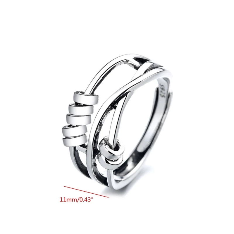 Silberner verstellbarer Ring, Knotendesign, 11mm Breite, modisches Schmuckstück für Damen.