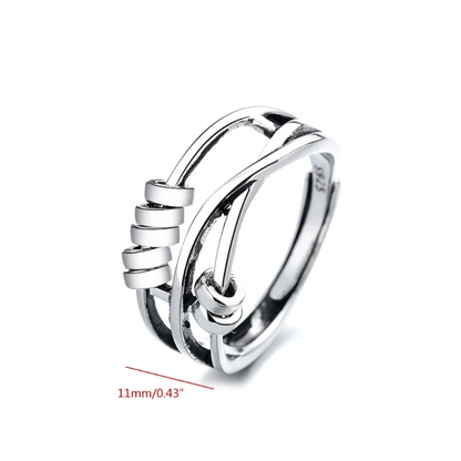 Silberner verstellbarer Ring, Knotendesign, 11mm Breite, modisches Schmuckstück für Damen.
