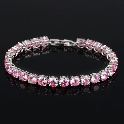 Rosa Zirkonia Tennisarmband, Silber, funkelnd, eleganter Schmuck, Damenaccessoire.