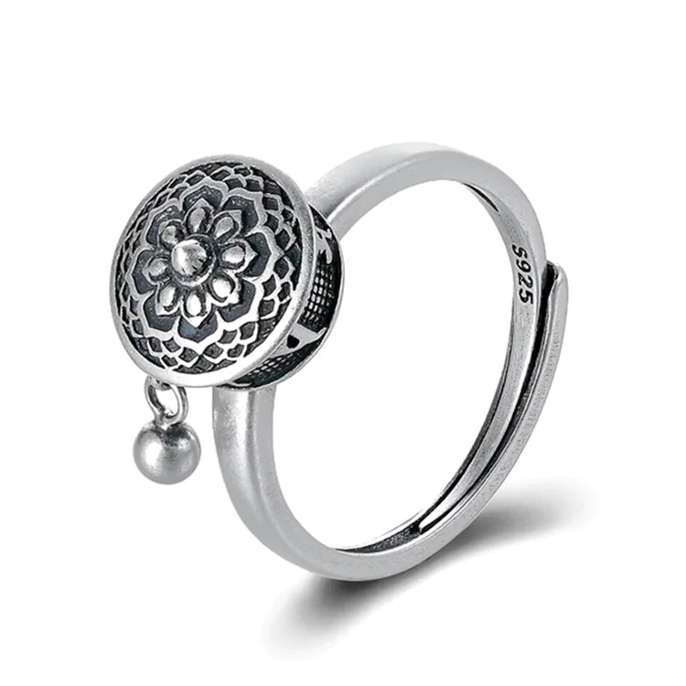 Silberring mit Blumenmuster, verziertem Anhänger, aus 925er Sterlingsilber, Schmuckaccessoire.