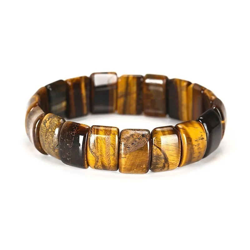 Tigerauge-Armband, rechteckige Perlen, braun-gelb, elastisch, Schmuck für Damen und Herren.