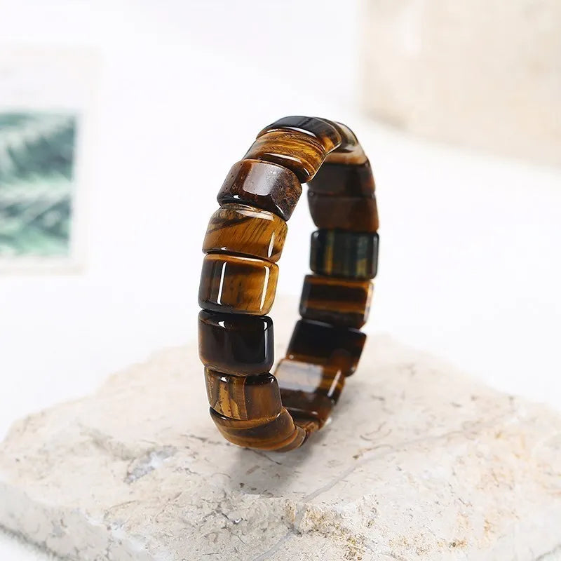 Tigerauge-Armband, braun, polierte Steine, elastisch, Schmuck für Damen und Herren.